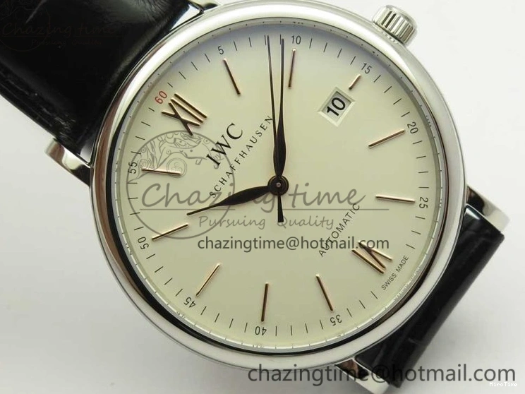 MIROTIME 0309 Portofino Automatic SS FKF 1:1 Best Edition White Dial RG Markers on Black Leather Strap A Stretchable 7141